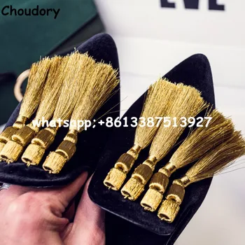 2017 Choudory Tassels Women Slippers Summer Gladiator Sandals Velvet Casual Flat Shoes Woman Pointed Toe Slides Loafers Flats