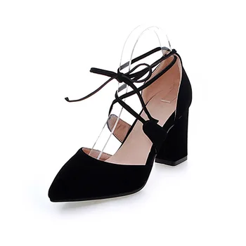 Big Size 11 12 Sexy Lace-Up Casual Shallow Solid Square heel Women's High Heels Sandals Women's Shoes Woman For Women