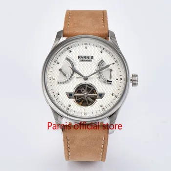 43m Automatic Men's Watch Parnis Casual Automatic Mechanical Watches for Men Seagull Automatic Power Reserve Tourbillon Silver
