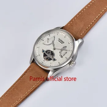 43m Automatic Men's Watch Parnis Casual Automatic Mechanical Watches for Men Seagull Automatic Power Reserve Tourbillon Silver