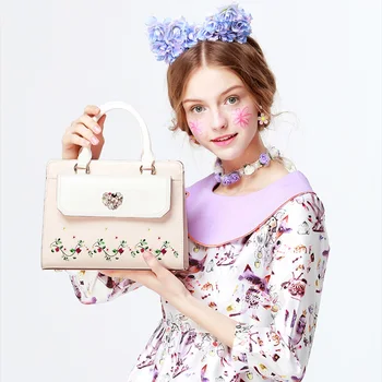 Women Embroidered Flowers Leather Satchel Tote Purse Top Handle Handbag Shoulder Crossbody Bag