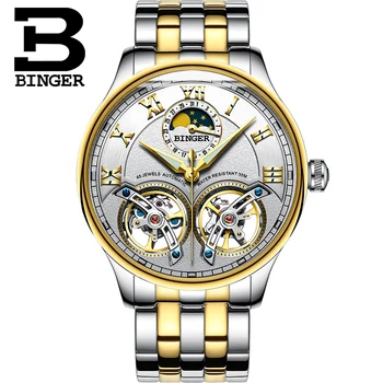 Switzerland watches men luxury brand BINGER sapphire Water Resistant toubillon full steel Mechanical Wristwatches B-8606M-7