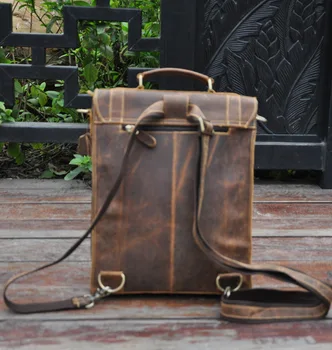 Steel Master Men Vintage Genuine Leather Fashion Backpack 14 Inch Laptop Multi Pockets HikinTravel Rucksack Shoulder Bag Mochila