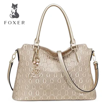 FOXER New women genuine leather bag designers brands fashion Embossing tote bag women leather Leisure shoulder bag