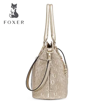 FOXER New women genuine leather bag designers brands fashion Embossing tote bag women leather Leisure shoulder bag