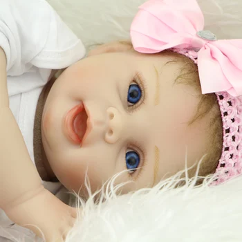 Blue Eyed 22 Inch Reborn Silicone Baby Dolls Girl Silicone Soft Newborn Girl Babies Wearing Dress Kids Birthday Xmas Gift