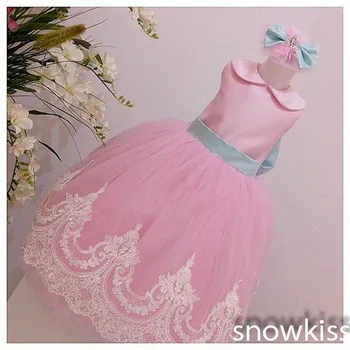 2016 mint Green/Blush Pink White Lace flower girl dresses with Bow baby Birthday Party Dress sugar pageant dress ball gowns