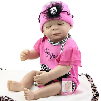 Lovely Rooted Mohair Reborn Baby Dolls 20 Inch 50 cm Newborn Silicone Vinyl Alive Babies Toy With Closed Eyes Kids Birthday Gift
