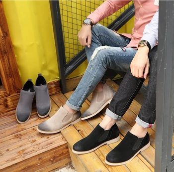 SGD85 Mens Suede Leather Casual Vintage Ankle Boots Shoes Slip-On Color Black Brown Gray Sz 38-44