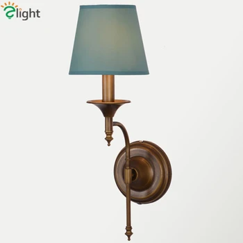Mideterranean Painted Iron E14 Wall Lamp Simple Retro Fabric Shades Bedroom Led Wall Light Lustre Foyer Led Wall Lighting
