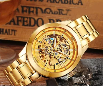 ANGELA BOS Business Watch Automatic Men Mechanical Watches For Men Waterproof Skeleton Leather Men's Gold Watch Luxury Brand