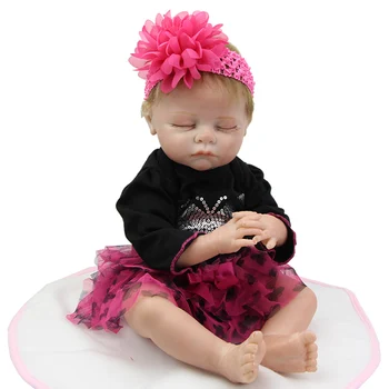 Real Touch 2016 New Sleeping Reborn Baby Doll Boneca Girl Wearing Black And Rose Red Dress Children Holiday Gift