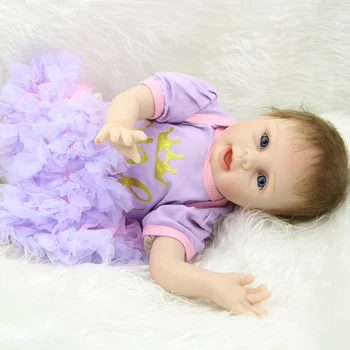 Reborn Realistic Baby Dolls 22 Inch Soft Silicone Princess Girls Wearing Purple Dress Children Birthday XMAS Gift