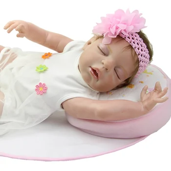 Full Silicone Vinyl Real Touch Reborn Baby Doll 22 Inch Sleeping Girl Newborn Dolls Wearing White Dress Kids Birthday Gift