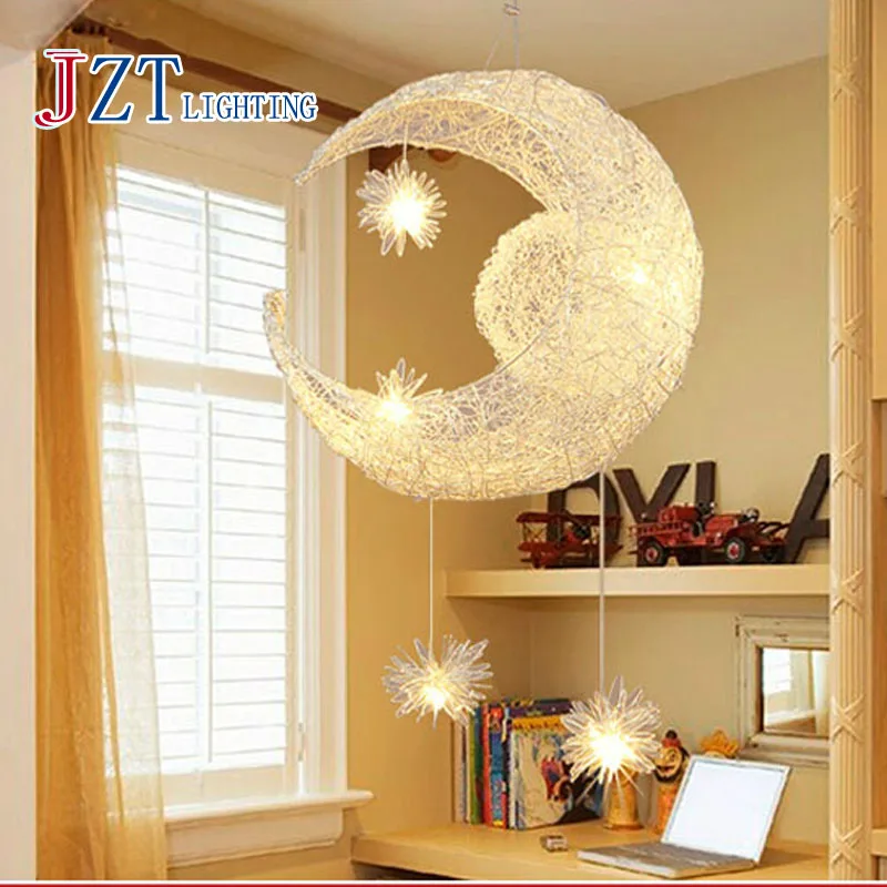 T LED Creative Modern Children's Room Pendant Lighting Simple Artistical Lamps Moon&Stars Iron Lights Diameter 40cm Price