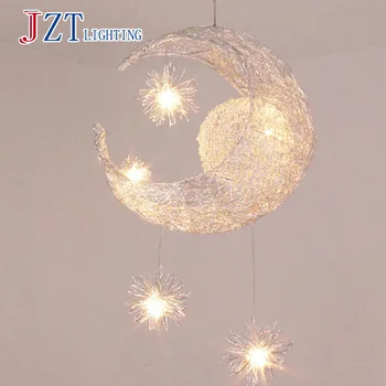 T LED Creative Modern Children's Room Pendant Lighting Simple Artistical Lamps Moon&Stars Iron Lights Diameter 40cm Price
