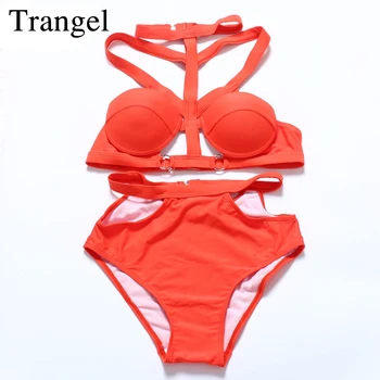 Trangel String Swimwear 2017 New Sexy High waist Bandage Bikini Set Push Up Swimsuit Hollow Out Bathing suit Beachwear Women