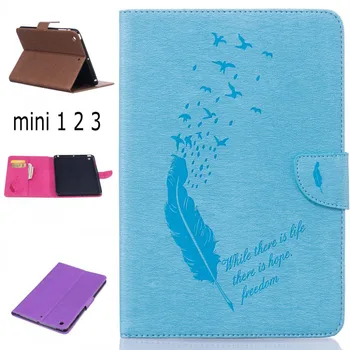 Fashion business Feather Little Bird flower wallet card leather Stand cover Case for ipad mini 1 2 3 mini3 mini2 with stylus pen
