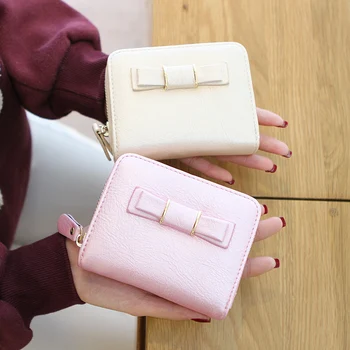 2016 Spring Women Short Bow Wallets Candy Color Small Wallet Zipper Coin Purse Female Wallet Woman Purses Money Bag 6N02-17