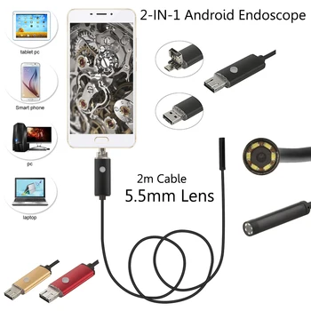 Wholesale 5M 2M 1M Android USB Endoscope Camera 5.5mm IP67 Walterproof Snake USB Camera HD 480P Android Mobile USB Borescope