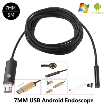 HD 2 in 1 Endoscope Android PC USB 7.0MM 6LED Waterproof Endoscope Inspection Camera Inspection with 1/2/5/10M Length Cable Min