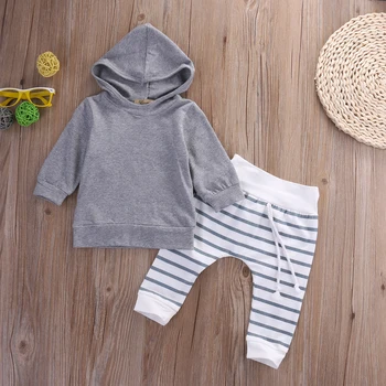 2pcs /set Newborn Toddler Baby Boy Girl Outfits Little boy Hooded Pullover + Pants Kids boy clothing Sets 0-18M