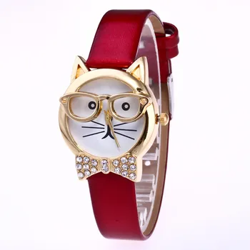 Relogio feminino 2017 Cute Glasses Cat Women Analog Quartz Dial Wrist Watch Horloge Montres pour homme Mar29