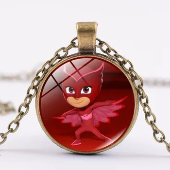 50CM Silver/Bronze/Gold Color PJ Masks Chain Necklace with 2.8CM Glass Pendant for Girls Gift Kids Action Figures Toys A31