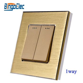 2gang 1way push button wall switch,gold aluminum panel switch,EU/UK standard,