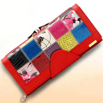 Fashion Women 3 Fold Genuine Leather Wallet Patchwork Hasp Coin Pocket Clutch Wallets Purse LXX9
