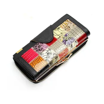 Fashion Women 3 Fold Genuine Leather Wallet Patchwork Hasp Coin Pocket Clutch Wallets Purse LXX9