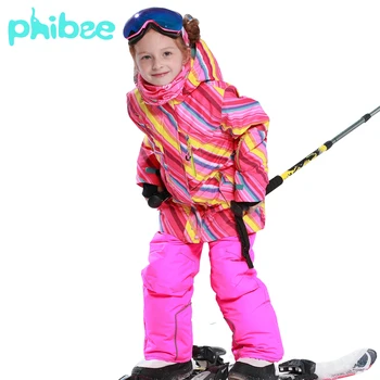 New Winter Fleece Warm Ski Suit girls Waterproof Mountain Skiing Jacket Coat + Bib Pants Children Kids Snowboard Snow Clothing