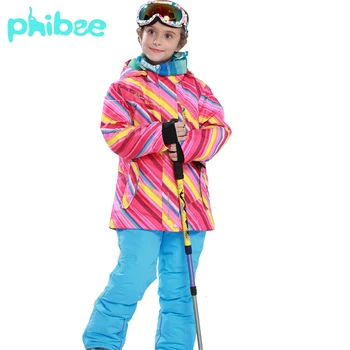New Winter Fleece Warm Ski Suit girls Waterproof Mountain Skiing Jacket Coat + Bib Pants Children Kids Snowboard Snow Clothing