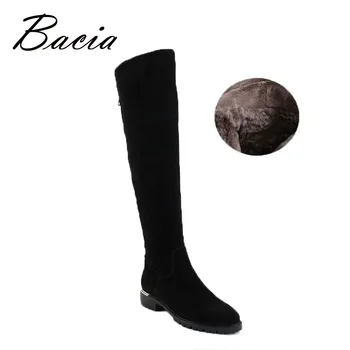 Bacia Fashion Black Over Knee Boots Suede Leather Boots With Warm Plush Handmade Classical Botas Women Shoes VC003