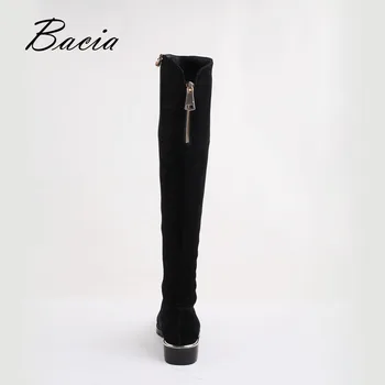 Bacia Fashion Black Over Knee Boots Suede Leather Boots With Warm Plush Handmade Classical Botas Women Shoes VC003