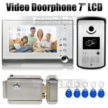 Free DHL Shipping Electric Lock 7 inch TFT Color LCD Display Video Door Phone Visual Intercom Doorbell ID Unlocking RFID