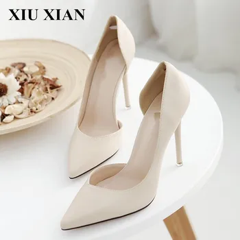 Size 34-40 Fashion Pointed Toe OL Women Pumps High Heels Ladies Pumps Solid Thin Heel Breathable Office Shoes Black