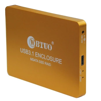 Q15742 Golden WBTUO USB3.1 Type-C to 2-Ports MSATA SSD RAID HDD Enclosure
