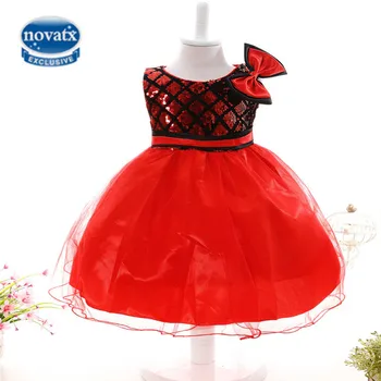 NOVATX dresses for girls clothes flower beige sequined wedding party dress with bow 2017 summer princess red dress clothes BH808