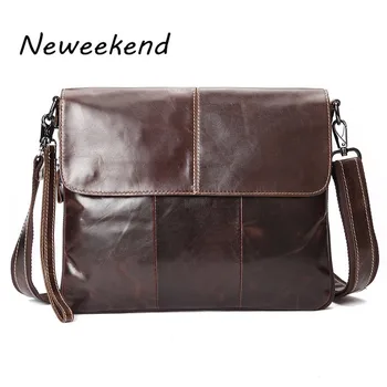 NEWEEKEND Men's Genuine Max Oil Leather Business Bag Thin Slight Simple Shoulder iPad Bags Messenger Male for Men LS-094