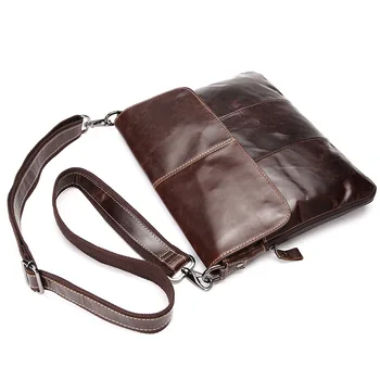 NEWEEKEND Men's Genuine Max Oil Leather Business Bag Thin Slight Simple Shoulder iPad Bags Messenger Male for Men LS-094