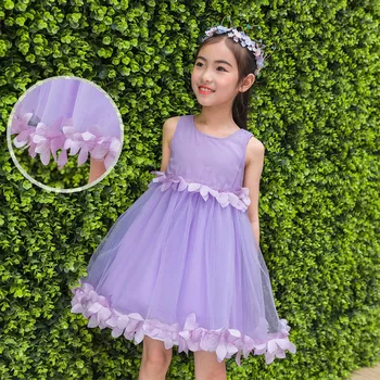 Flower Girl Dress Sequin Mesh Party Wedding Princess Pink Purple White 2017 Summer Dresses Children Clothes Size