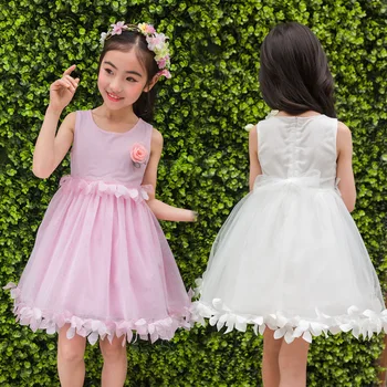 Flower Girl Dress Sequin Mesh Party Wedding Princess Pink Purple White 2017 Summer Dresses Children Clothes Size