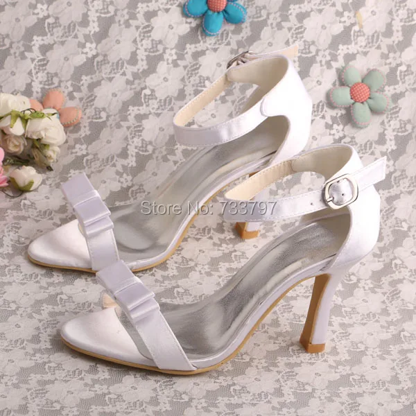 Wedopus High Heeled Women Bow Sandals White Satin Shoes Bridal Dropshipping