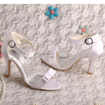 Wedopus High Heeled Women Bow Sandals White Satin Shoes Bridal Dropshipping