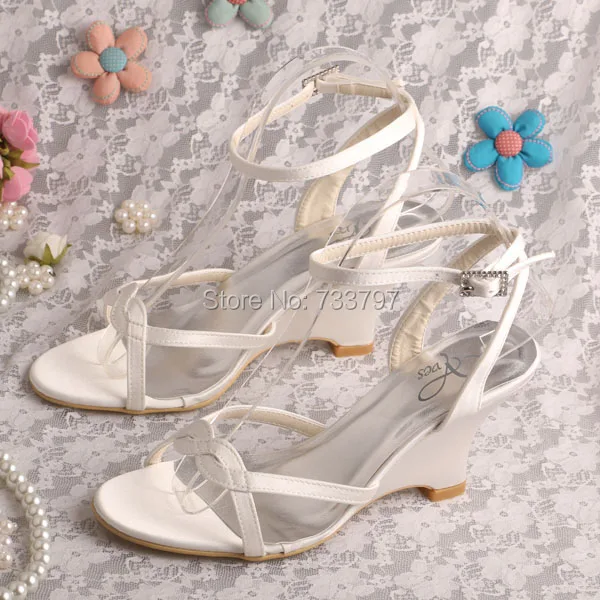 Wedopus MW308 Ivory Ankle Strap Wedding Sandals for Women Shoes Summer Wedge Heels