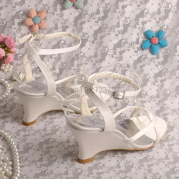 Wedopus MW308 Ivory Ankle Strap Wedding Sandals for Women Shoes Summer Wedge Heels