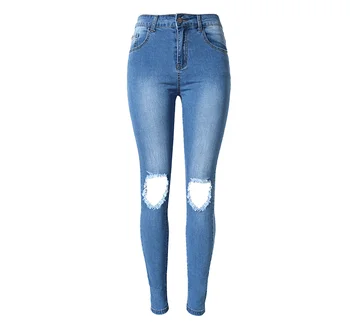 Women High-Elastic Fashion Vintage Denim Jeans Casual Hole Slim Fit Skinny Women Pencil Pants Plus Size Tight trouser