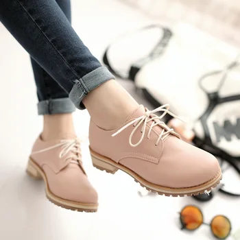 2016 new spring leisure tie Martin shoes Korean college students single shoes big size 42 43 women lace up casual flats shoes