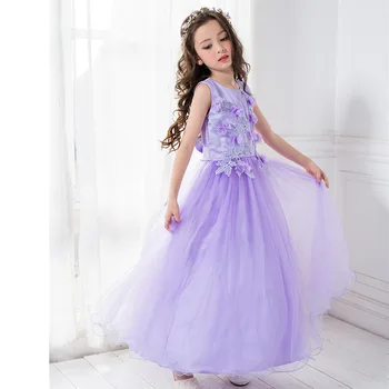 Purple Long Girls Dress for Wedding Fancy Angel Flower Girl Vestido 2017 Gilrs Clothes For 3 4 6 8 10 12 14 Years RKF174015
